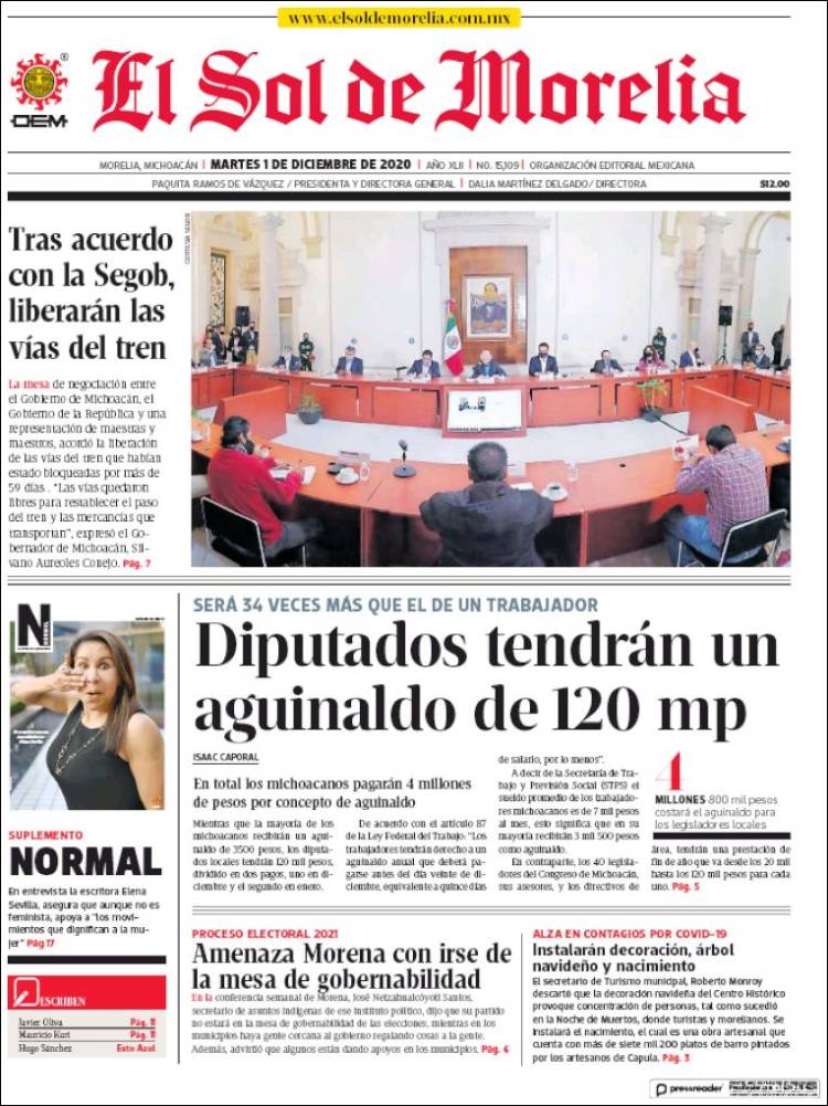 Portada de El Sol de Morelia (México)