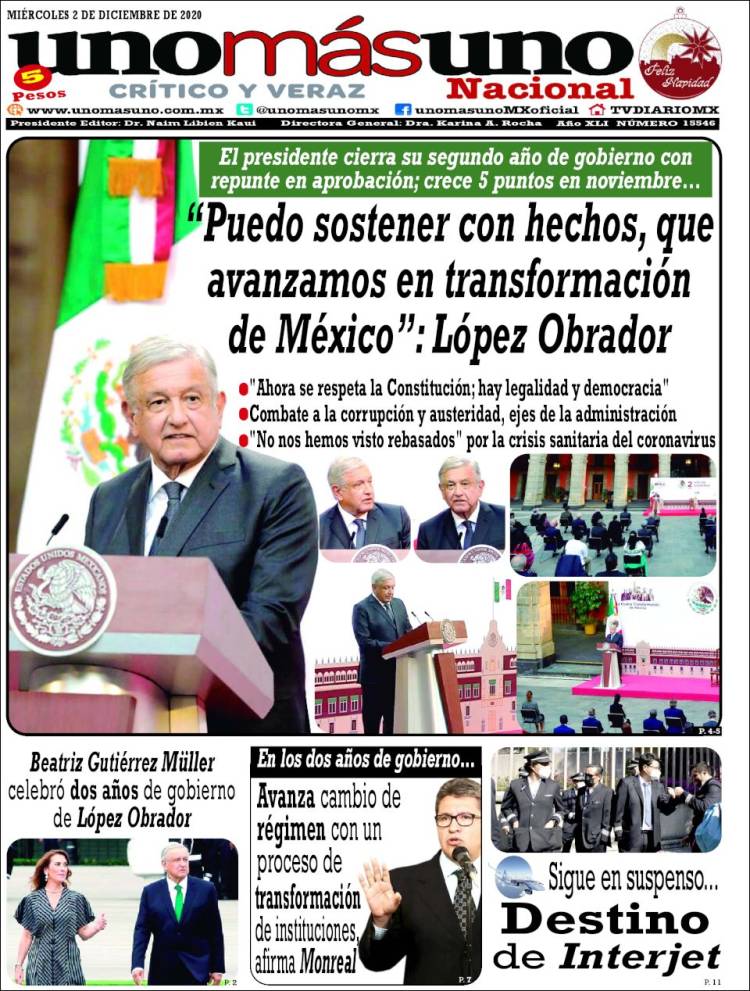 Portada de unomásuno (México)