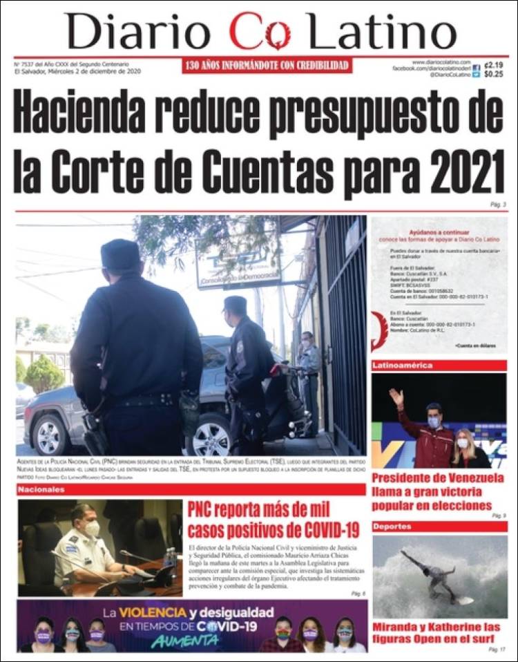 Portada de Diario Co Latino (El Salvador)