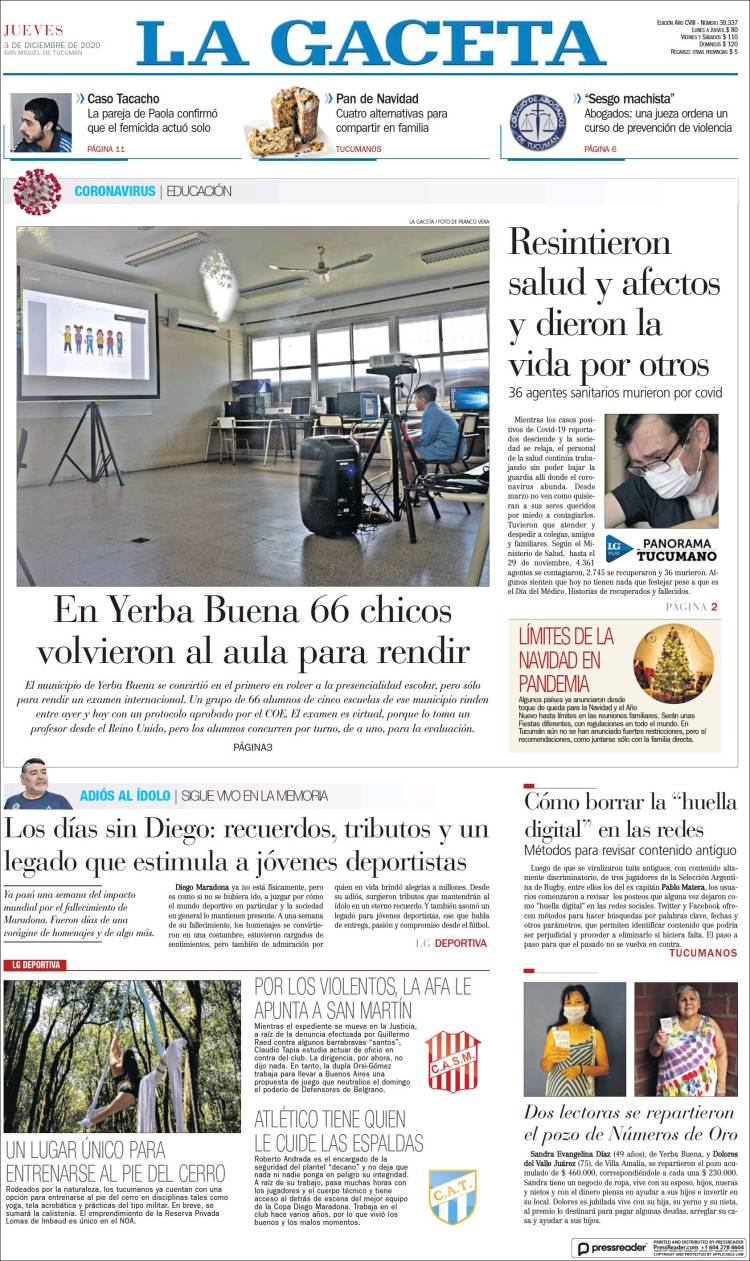 Portada de La Gaceta (Argentina)