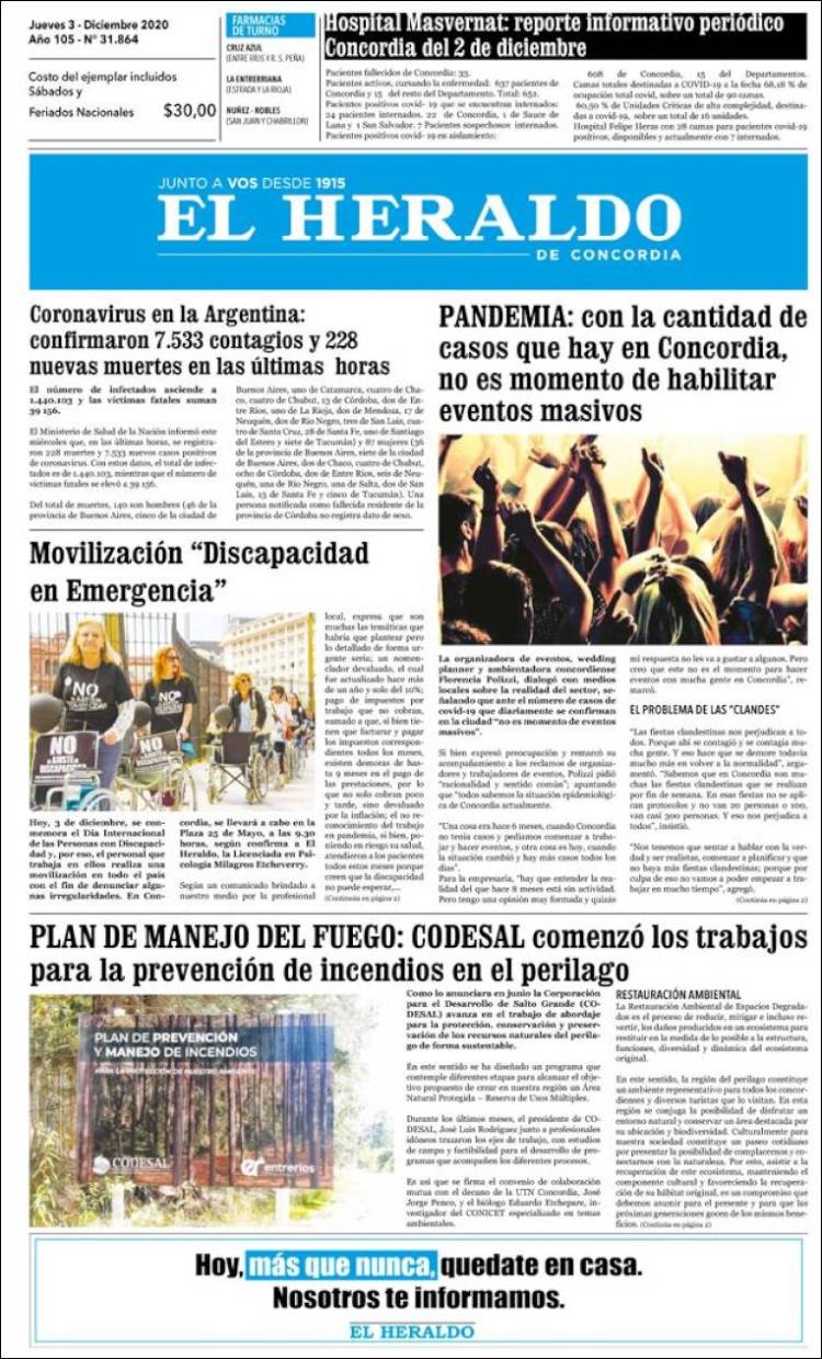 Portada de El Heraldo de Concordia (Argentina)