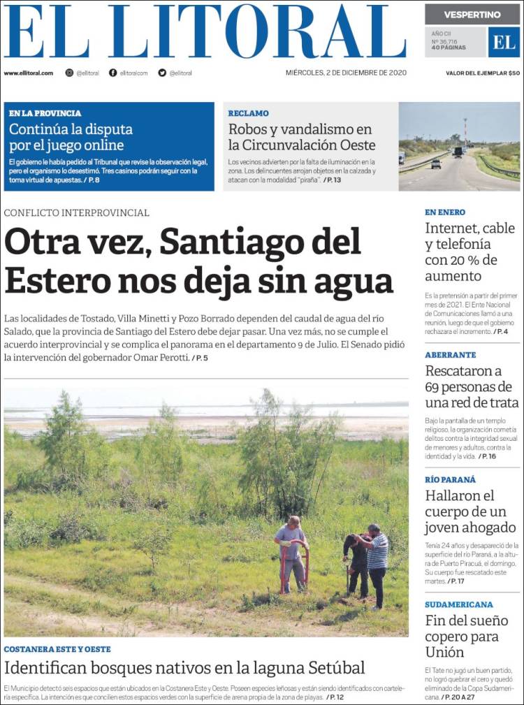 Portada de Diario El Litoral (Argentina)