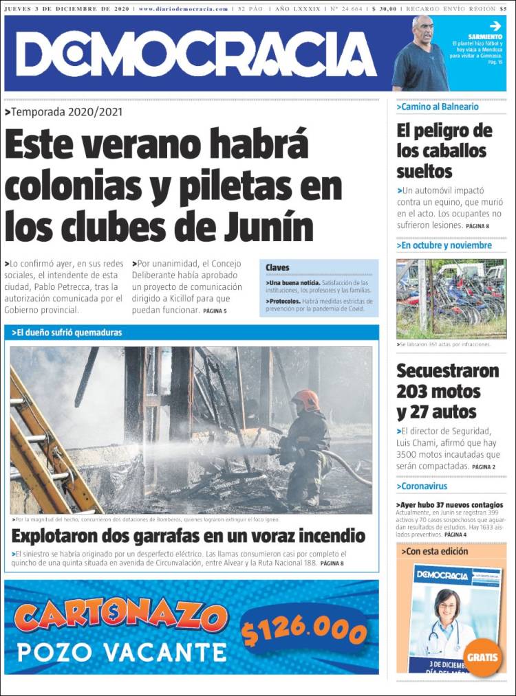 Portada de Diario Democracia (Argentina)