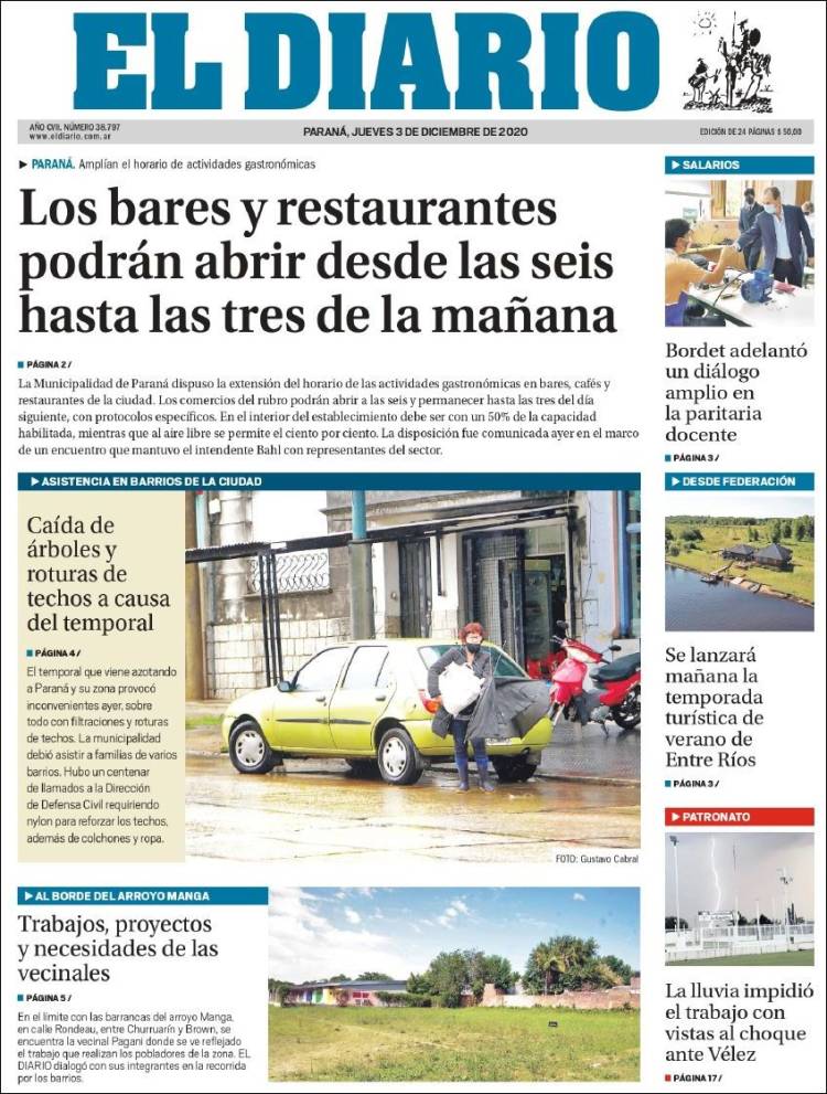 Portada de El Diario de Paraná (Argentina)
