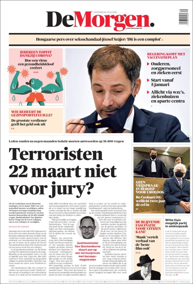 Portada de De Morgen (B&eacute;lgica)