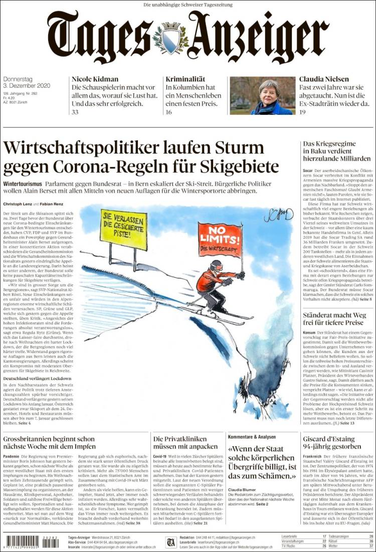 Portada de Tages-Anzeiger (Suiza)