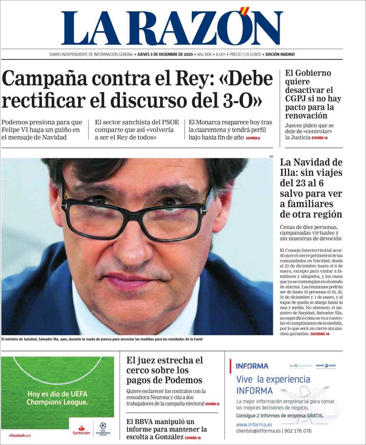 Portada de La Razón (España)