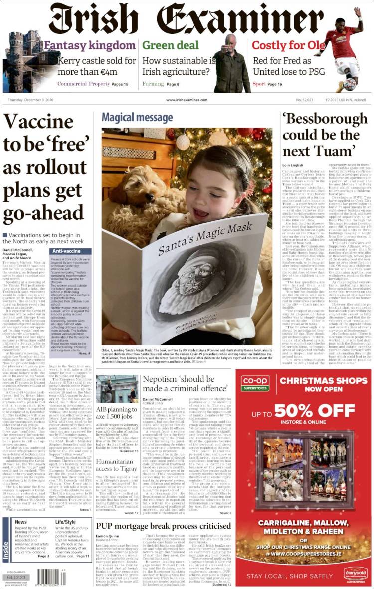 Portada de Irish Examiner (Irlanda)