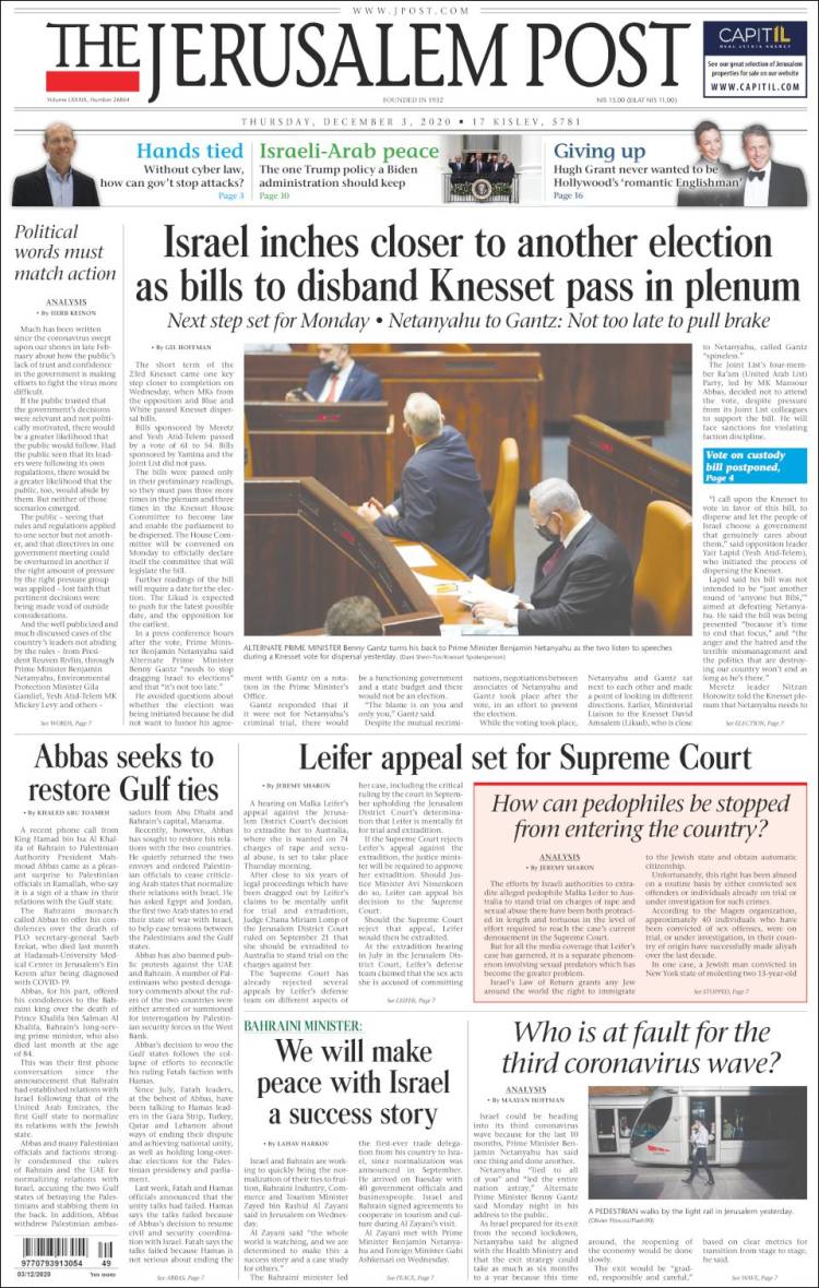 Portada de The Jerusalem Post (Israel)