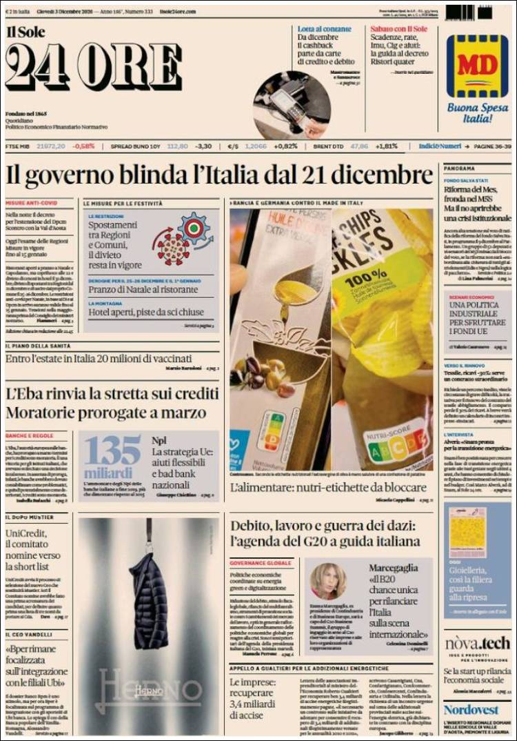 Portada de Il Sole 24 ORE (Italia)