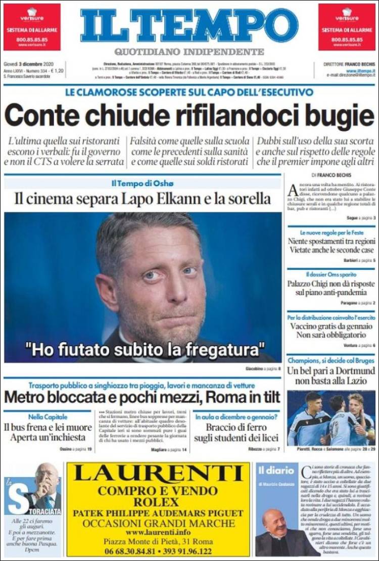 Portada de Il Tempo (Italia)