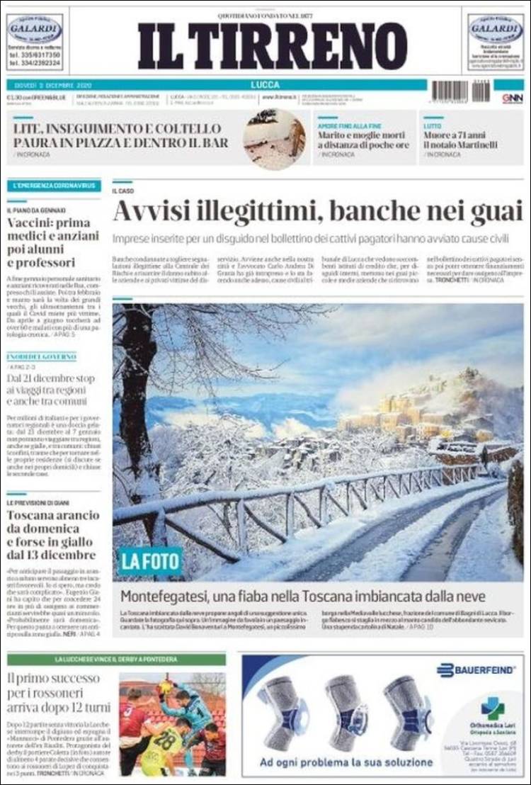 Portada de Il Tirreno (Italia)