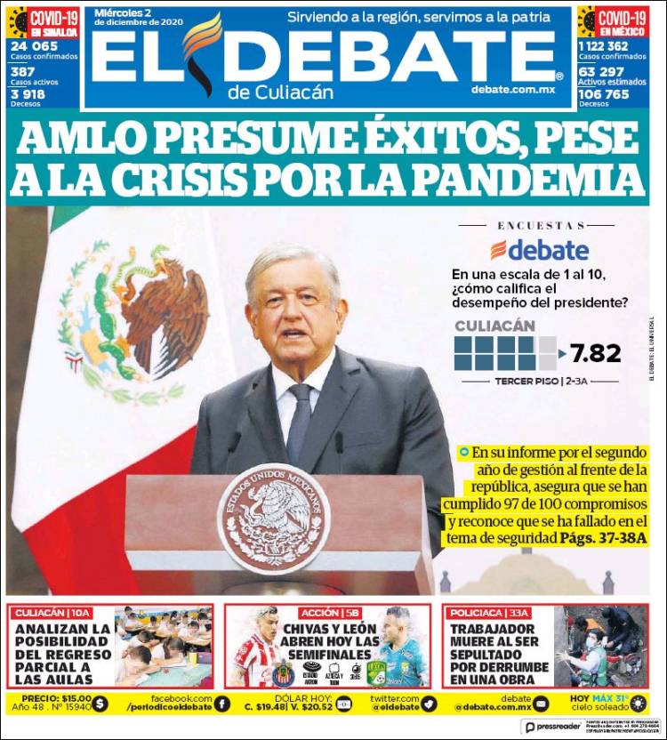 Portada de El Debate de Culiacán (México)