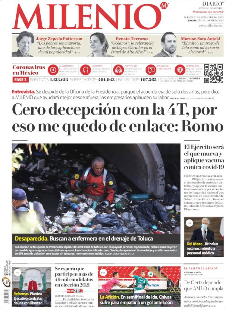Portada de Milenio - Estado de México (México)