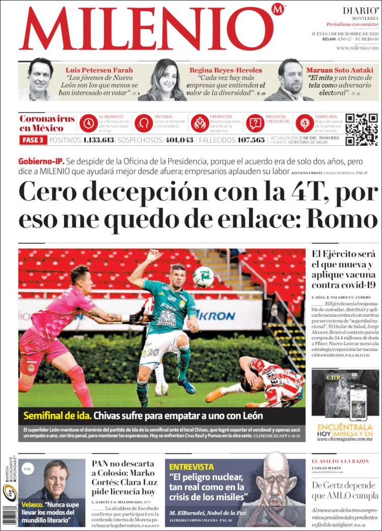 Portada de Milenio de Monterrey (México)