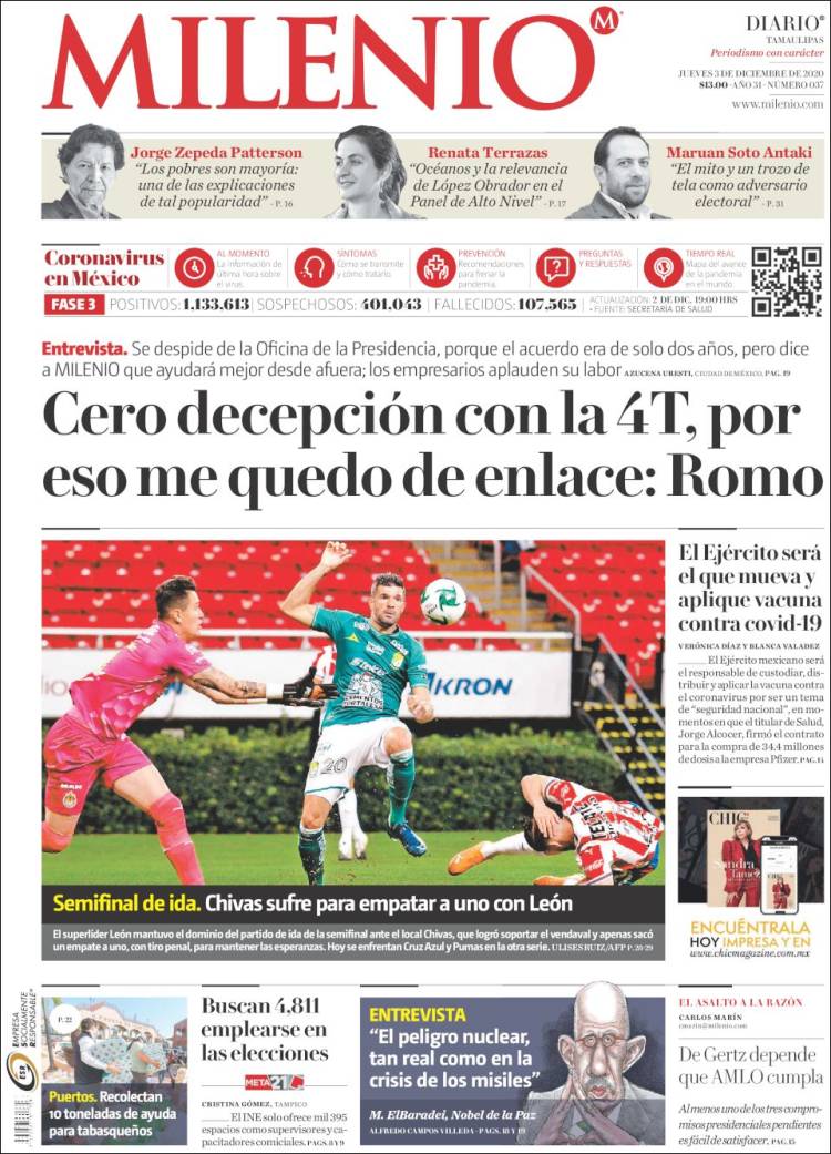 Portada de Milenio - Tamaulipas (México)