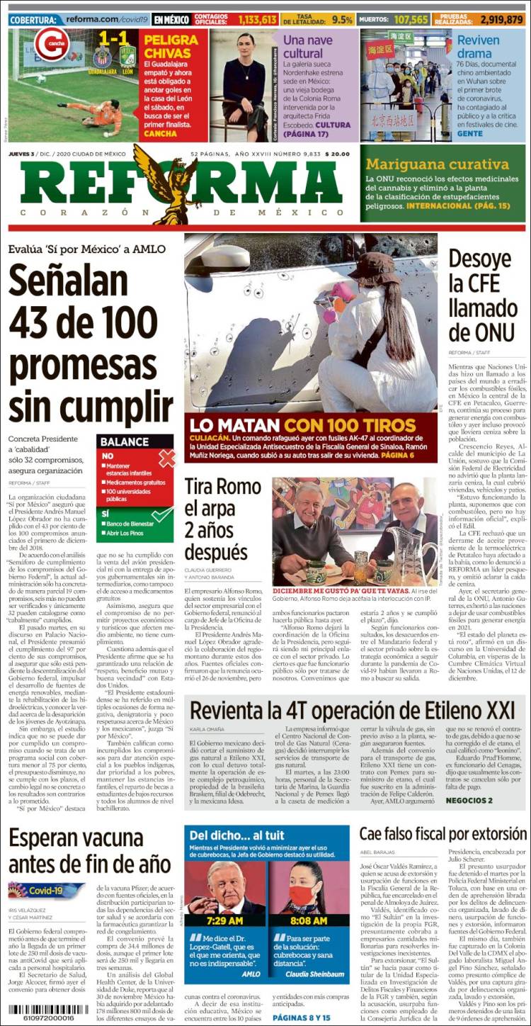 Portada de Reforma (México)