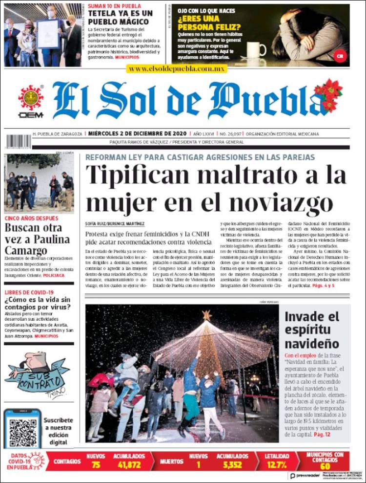 Portada de El Sol de Puebla (México)