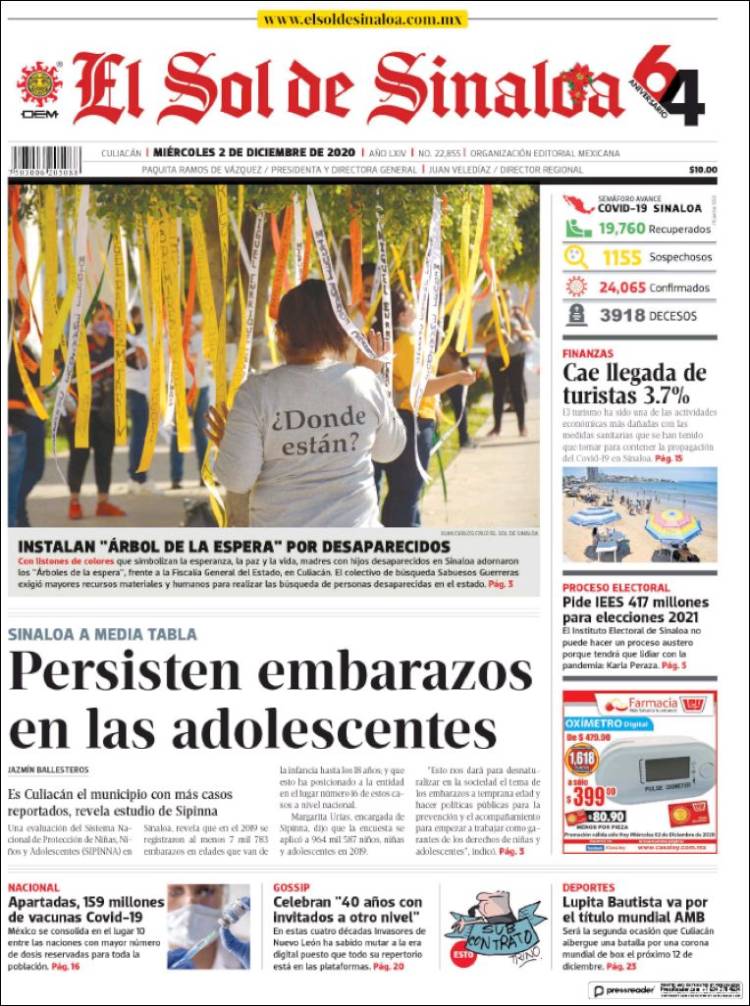 Portada de El Sol de Sinaloa (México)