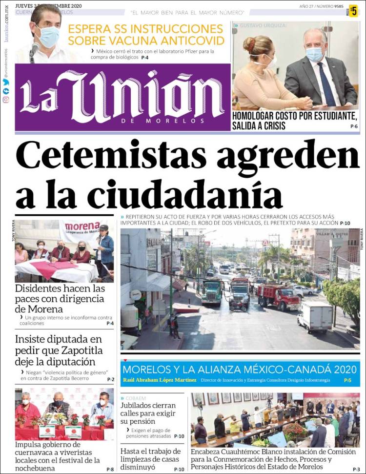 Portada de La Unión de Morelos (México)