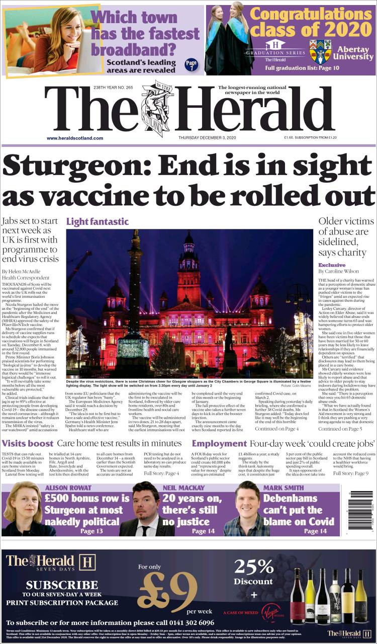 Portada de The Herald (Reino Unido)