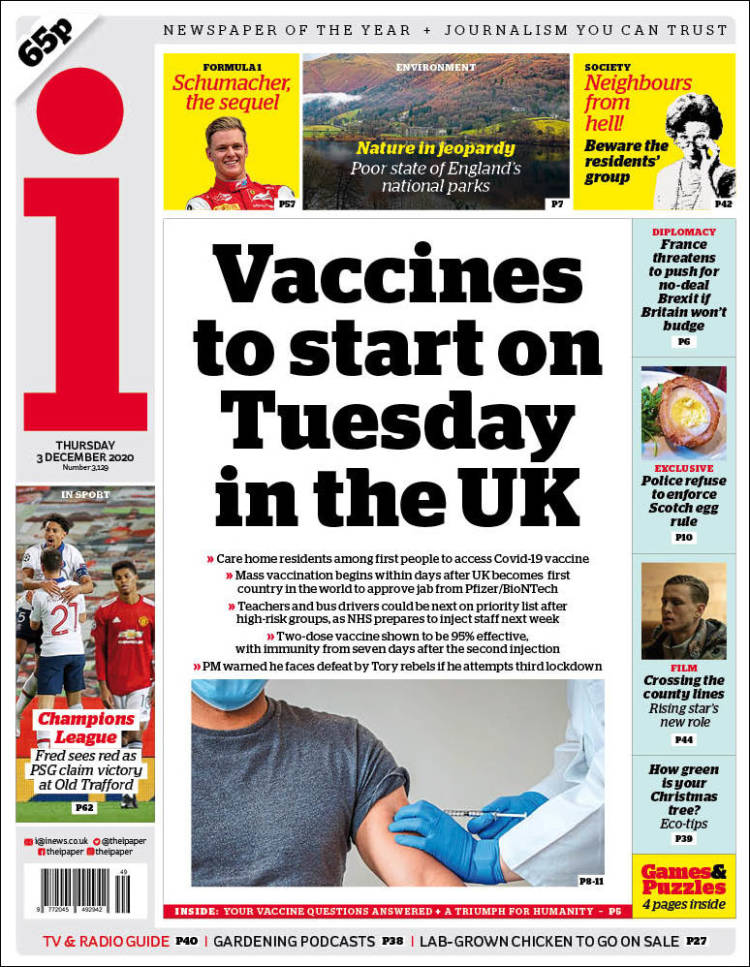 Portada de The i (Reino Unido)