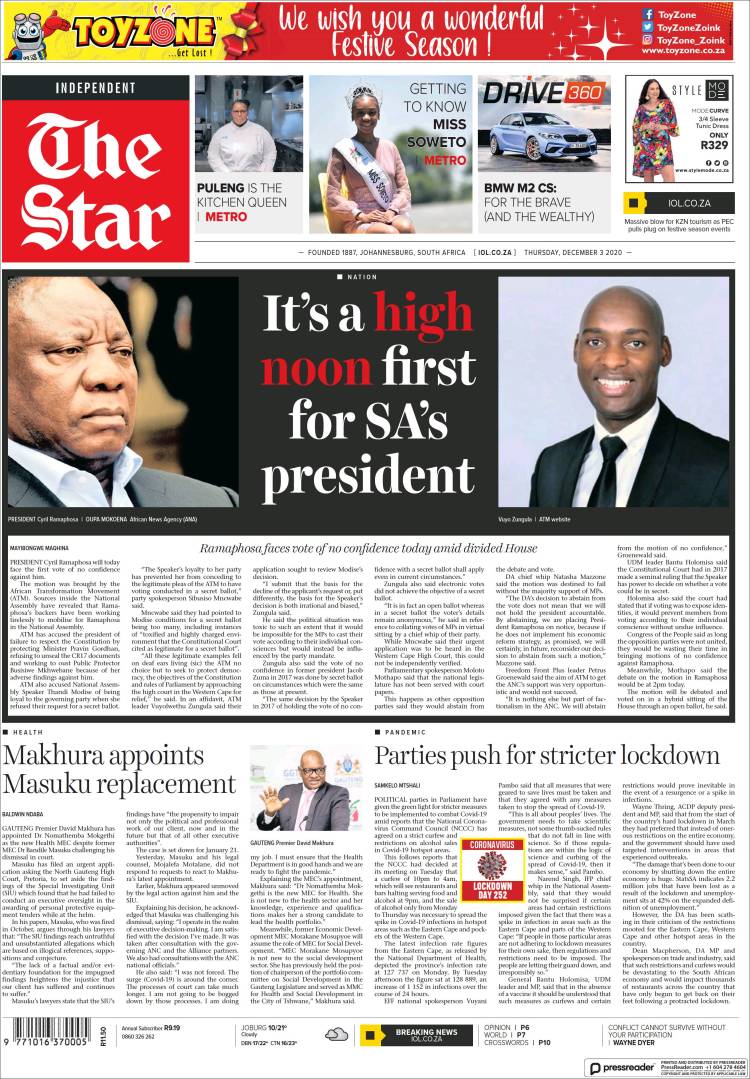 Portada de The Star (Sud&aacute;frica)