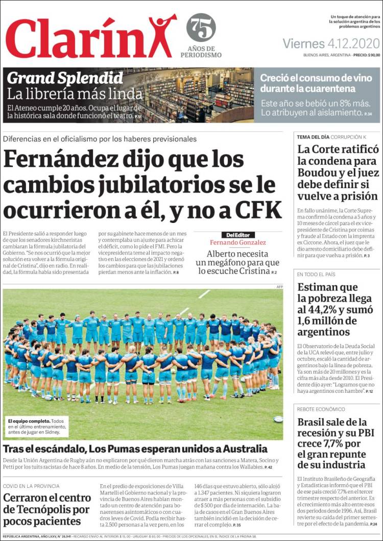 Portada de Clarín (Argentina)