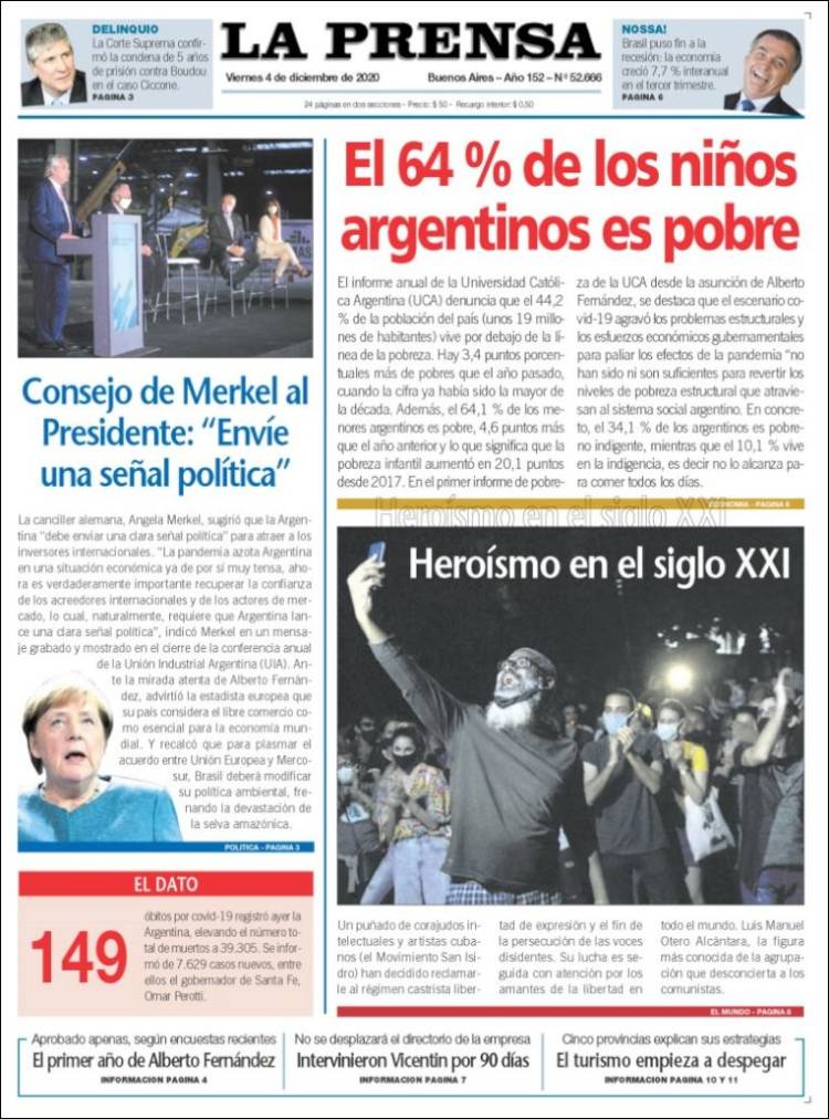 Portada de La Prensa (Argentina)