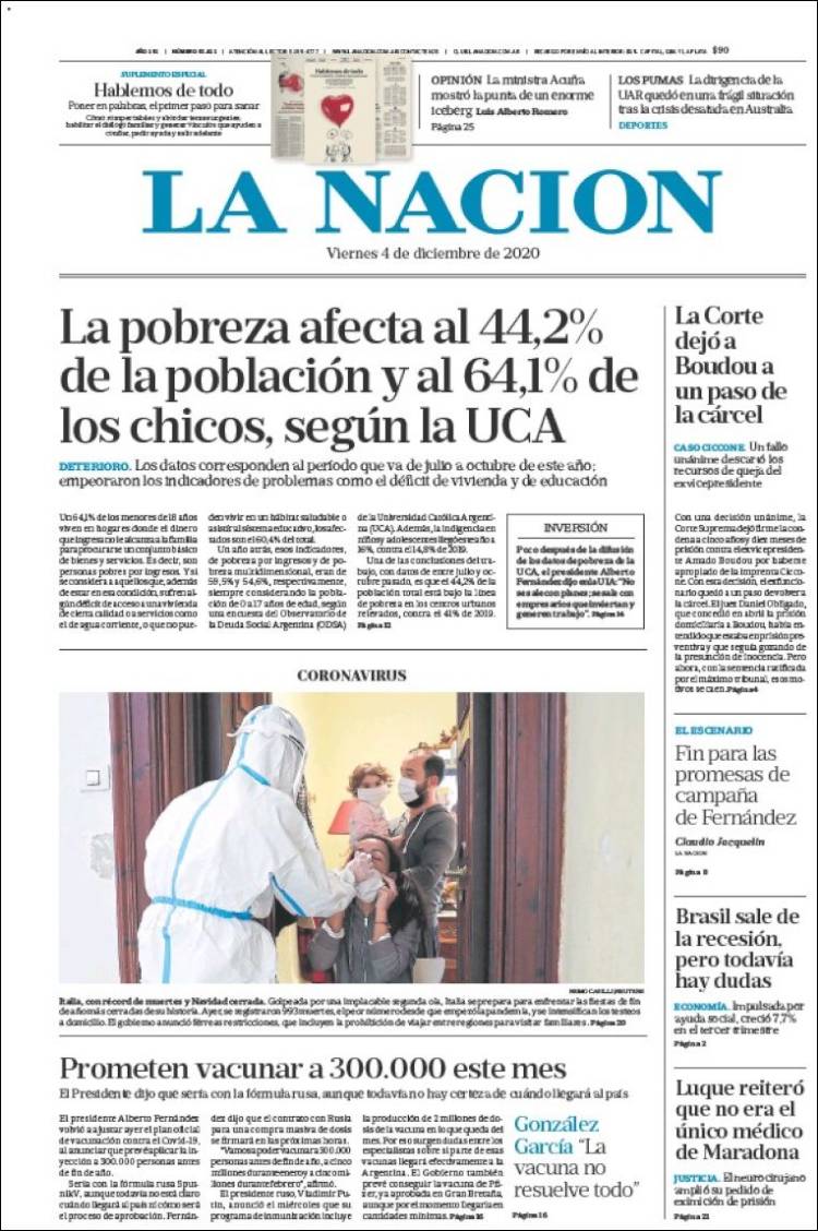 Portada de La Nación (Argentina)