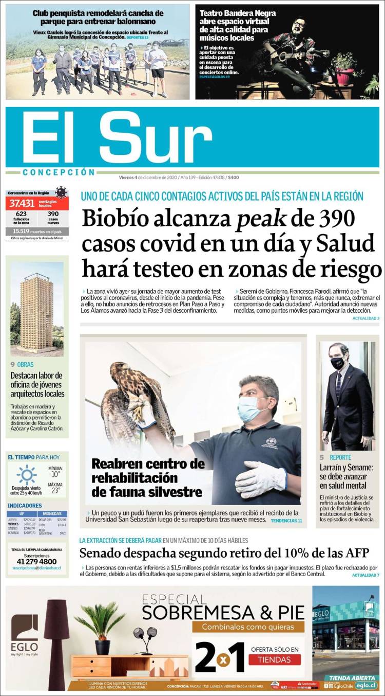 Portada de El Sur (Chile)