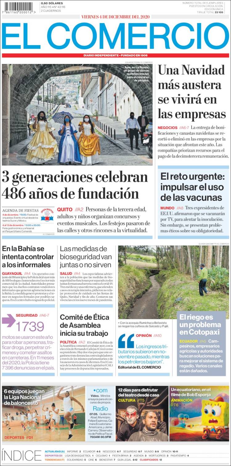 Portada de El Comercio (Ecuador)