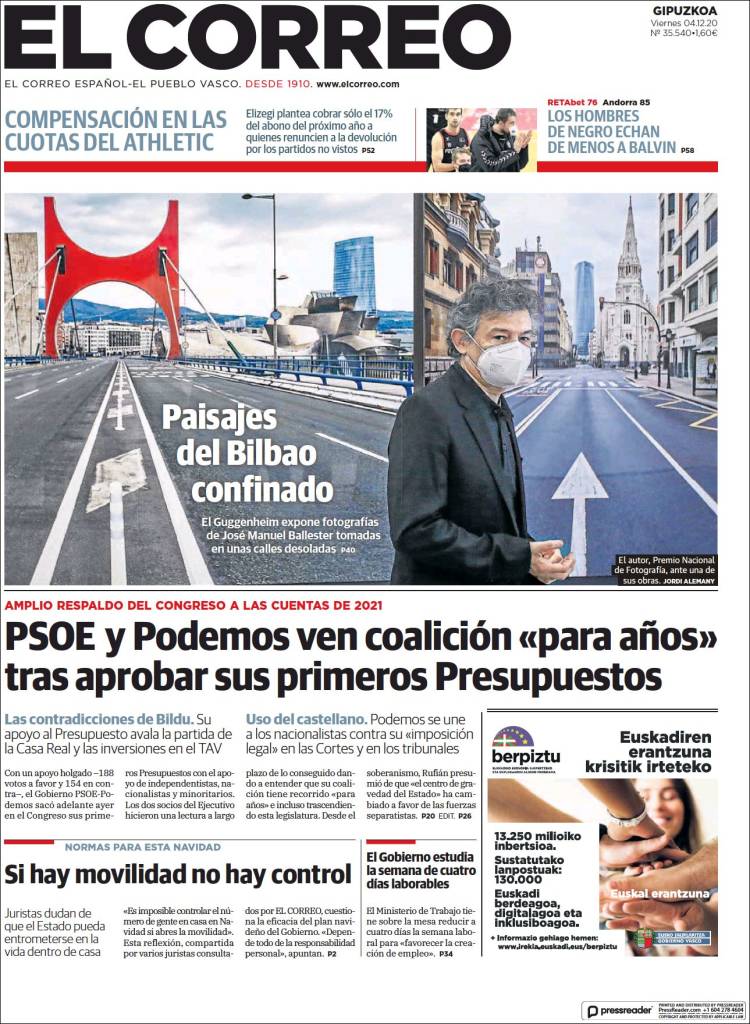 Portada de El Correo - Guipuzcoa (España)