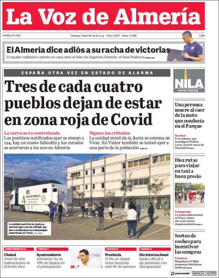 Portada de La Voz de Almería (España)