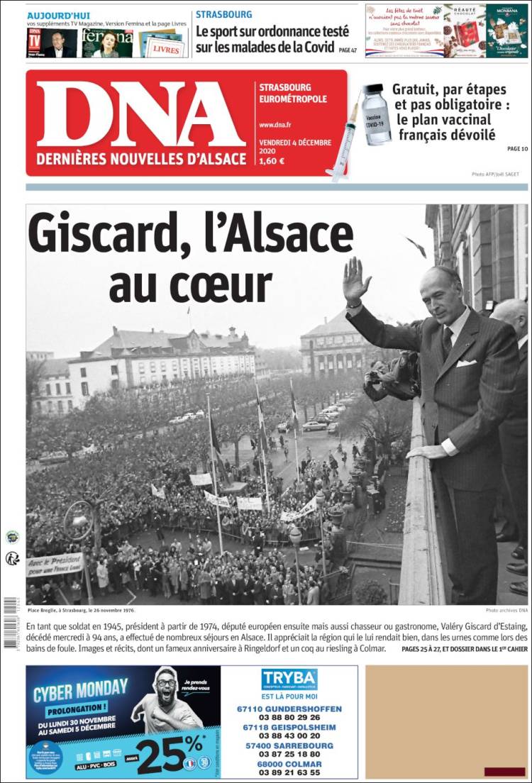 Portada de Les Dernières Nouvelles d'Alsace (Francia)