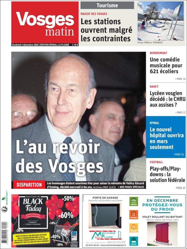 Portada de Vosges Matin (Francia)