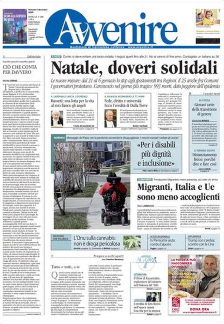 Portada de Avvenire (Italia)