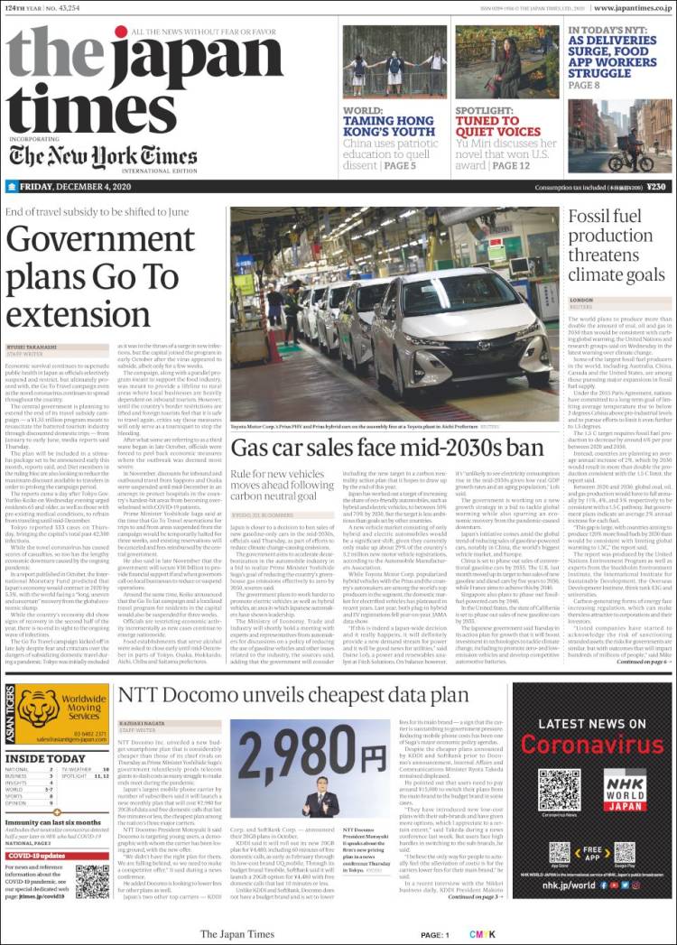 Portada de The Japan Times (Jap&oacute;n)