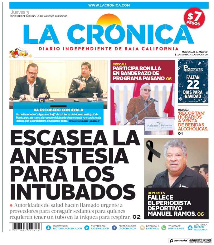 Portada de La Crónica de Baja California (México)