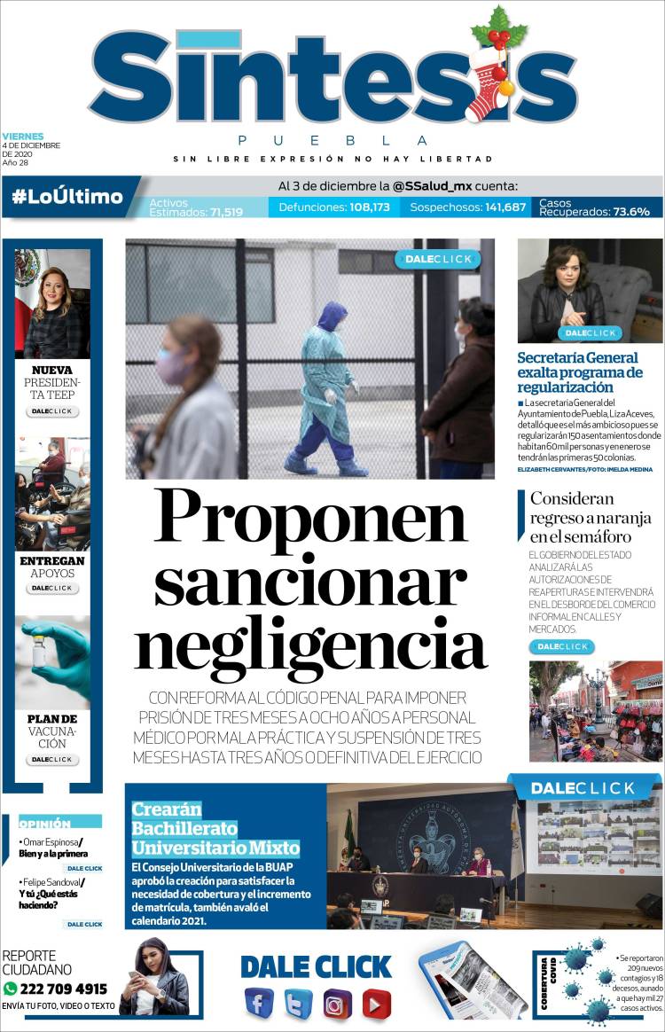 Portada de Síntesis - Puebla (México)