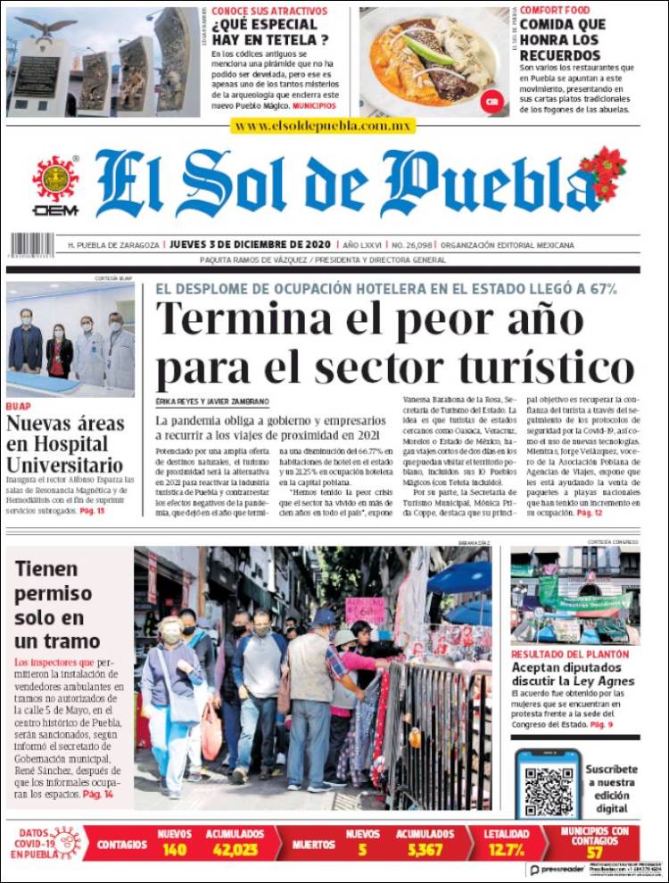 Portada de El Sol de Puebla (México)