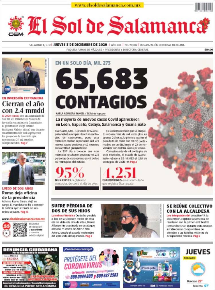 Portada de El Sol de Salamanca (México)