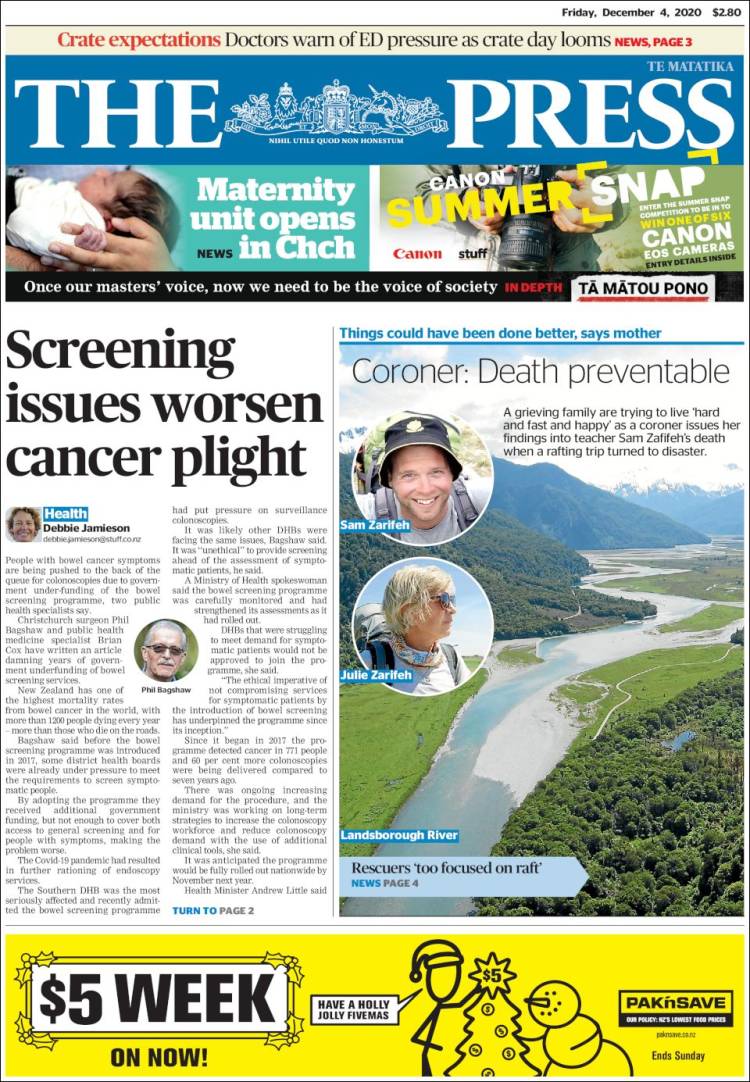 Portada de The Press (Nueva Zelanda)