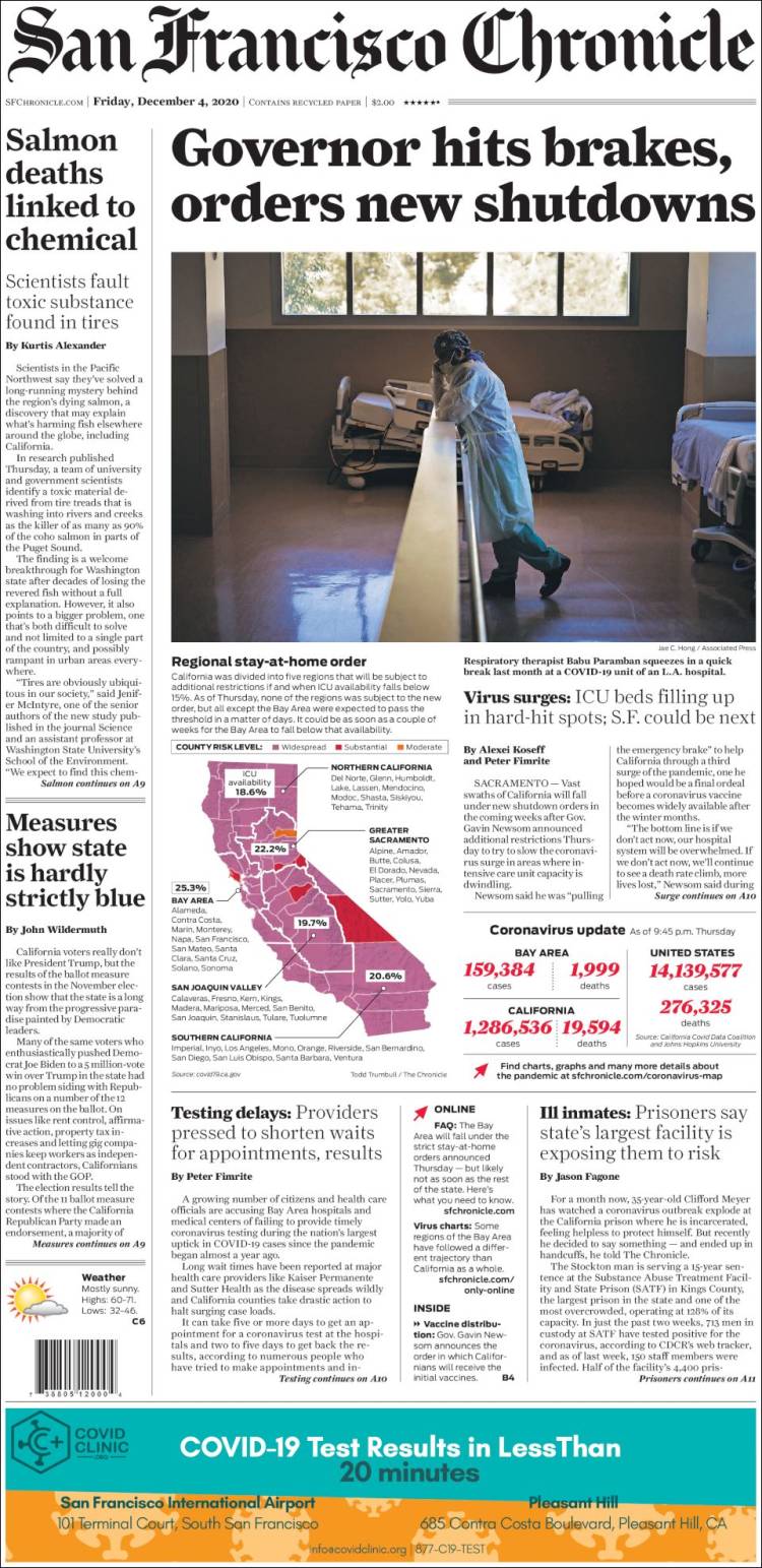 Portada de San Francisco Chronicle (USA)