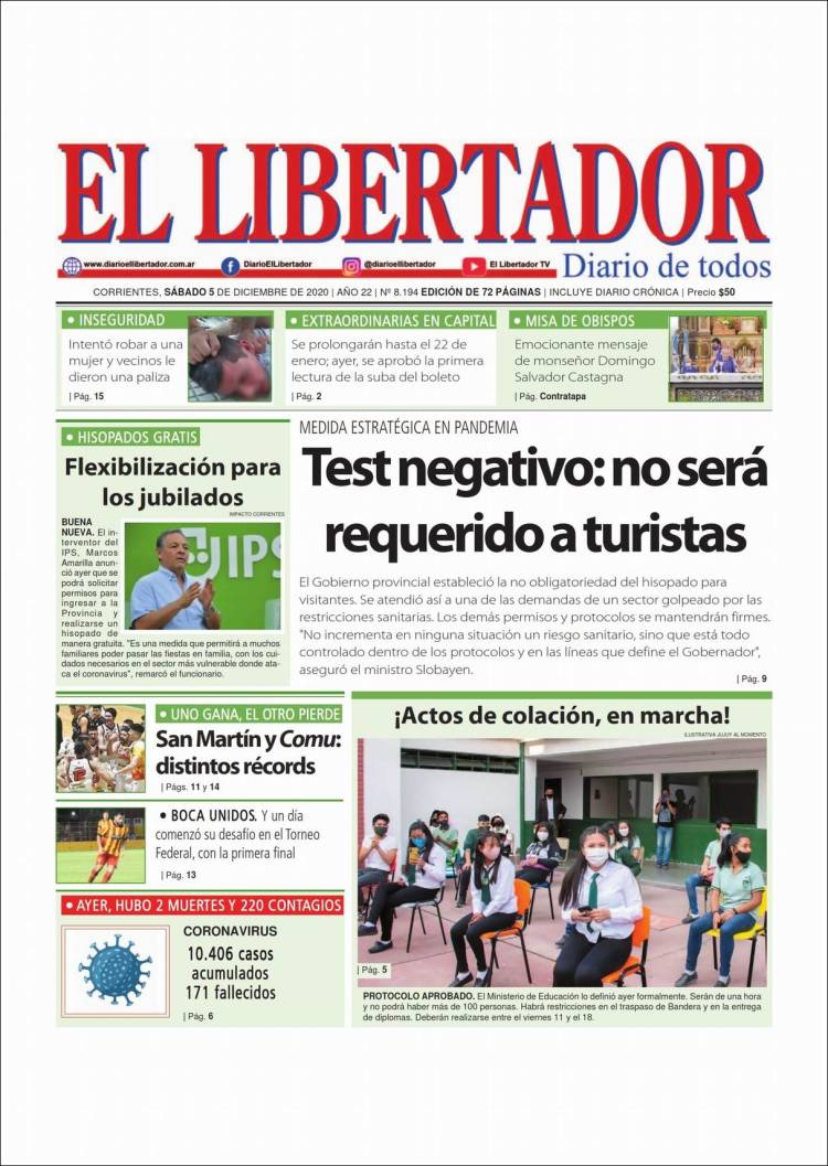 Portada de Diario El Libertador (Argentina)