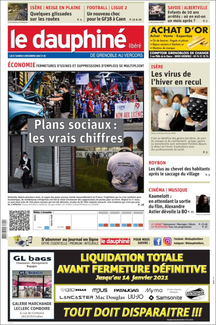 Portada de Le Dauphiné Libéré (Francia)