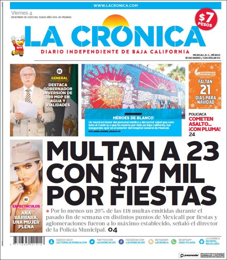 Portada de La Crónica de Baja California (México)