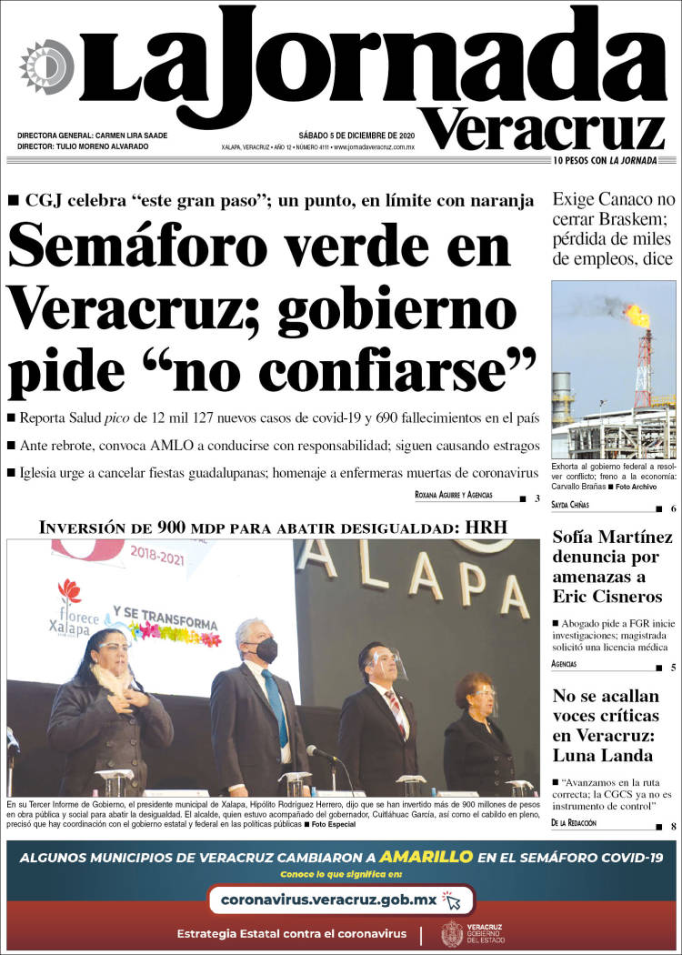 Portada de La Jornada Veracruz (México)