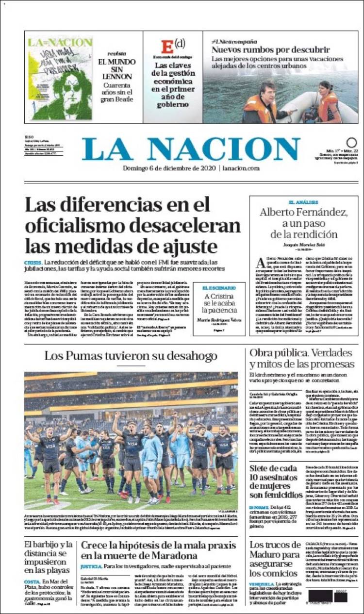 Portada de La Nación (Argentina)
