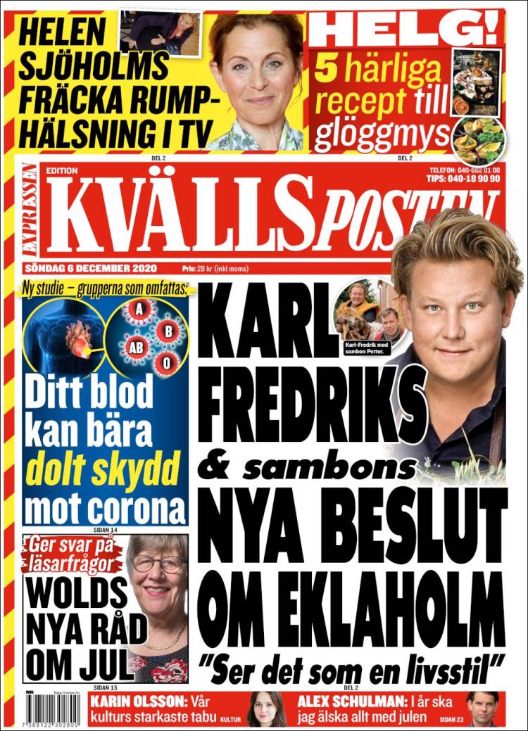 Portada de Kvällsposten (Suecia)